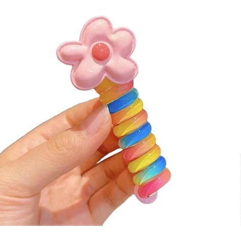 Cordon pour cheveux en forme d'anneau de téléphone, haute élasticité, nœud floral décoratif, antidérapant et anti-casse, décoration pour queue de cheval-B (1/5)
