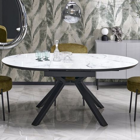 Table à manger ronde extensible 130-180cm style marbre GALATEE (1/5)