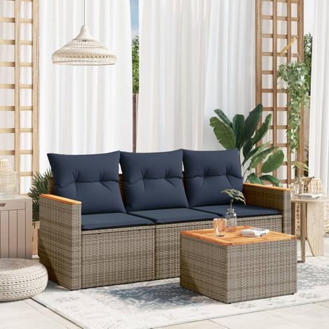 vidaXL Ensemble de canapé de jardin 4 pcs avec coussins gris résine tressée (1/5)