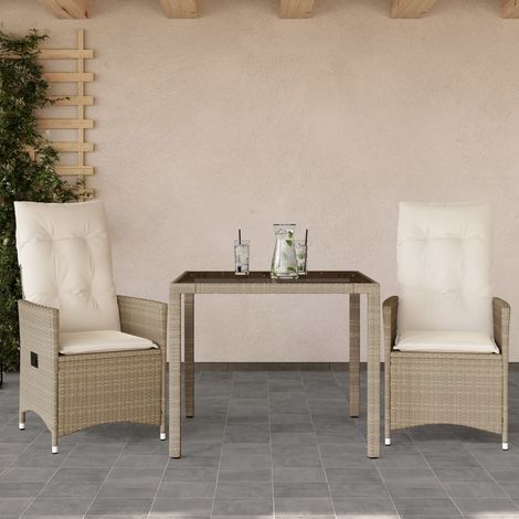 Ensemble de bistro 3 pcs-Salon de jardin bistro avec coussins beige résine tressée 383968 (1/5)