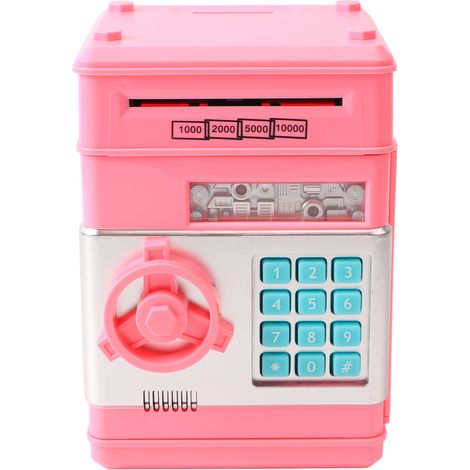 Coffre-fort factice pour enfants, boîte à monnaie rose avec serrure à code (1/5)