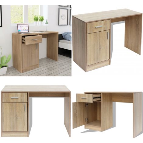 Bureau avec tiroir et placard Chêne 100x40x73 cm - Bureau Chêne - Bureau Compact - Bureau Étudiant - Meuble De Bureau - Bureau Avec Tiroir - Home & Living (1/5)