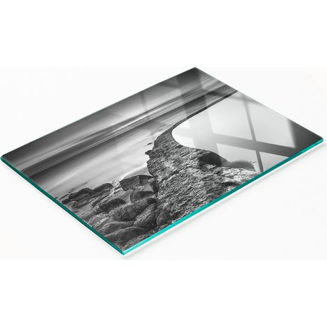 Planche à découper et à servir décorative en verre, Pebble Beach, 80 x 52 cm (1/5)