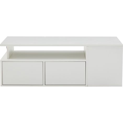 Mesa de centro blanca con LED 100 x 50 x 35 cm, 2 cajones y amplio espacio de almacenaje (1/5)
