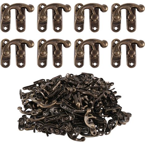 100 fermoirs, crochets, boîtes cadeaux, boîtes en bois, boucles et fermoirs de boîte en fer bronze antique (avec vis)