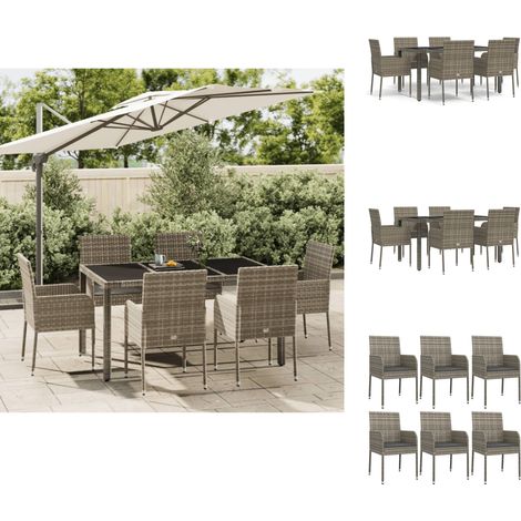 Gartenmöbel-Sets - Living 7-tlg. Garten-Essgruppe mit Kissen Grau Poly Rattan (1/5)