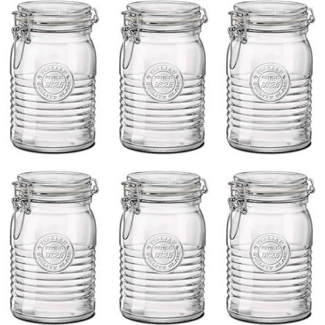 Lot de 6 pot de rangement avec couvercle hermétique clip, jarre en verre, capacité 75 cl - Ø 10.8 x Hauteur 13.6 cm (1/3)