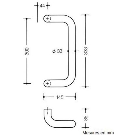 Türgriff hewi 550.33GKLT 50 Befestigung 300 mm ergonomisch