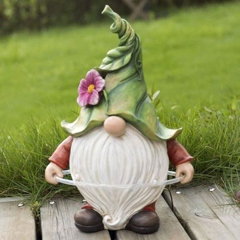 Statue de nain en rsine de jardin Figurine de gnome en forme mignonne Figurine tanche de jardin extrieur avec lumires LED Odipie