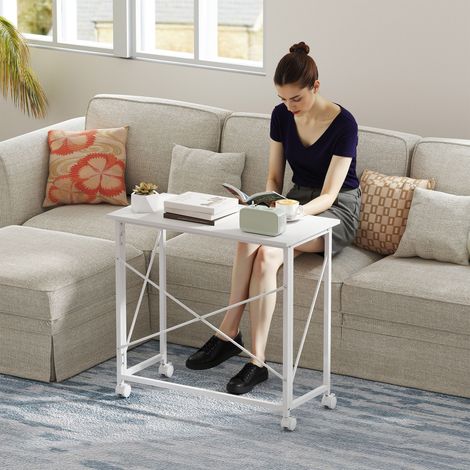 Bureau d'ordinateur pliable 80 x 40 cm sur roulettes pour bureau à domicile, chambre, petites pièces, blanc (1/5)