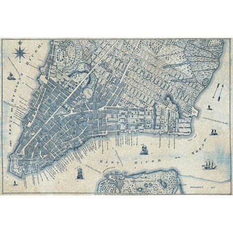 Papier peint panoramique vintage New York | Tapisserie panoramique grise & beige vieille carte | Papier peint panoramique salon & cage d'escalier - 384 X 260 cm (8 pièces) (1/2)