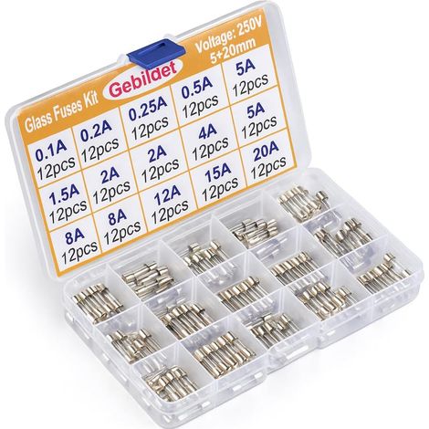 15 Valeurs 180pcs 5×20mm 250V Fusion Rapide Fusible Verre Kit d'assortiment(0.1A/0.2A/0.25A/0.5A/1A/1.5A/2A/3A/4A/5A/8A/10A/12A/15A/20A,Chaque 10pcs) (1/5)