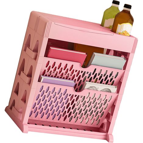 Étagère à livres de rangement, petite bibliothèque, grande capacité, accès facile pour salon et chambre, double rangée, 2 niveaux, rose (1/5)