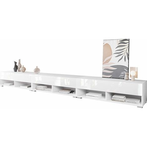 Mueble TV Sarasota 144, Blanco + Blanco brillante, Número de puertas: 3, Número de cajones: 0, 300x30x33cm, LED (1/5)