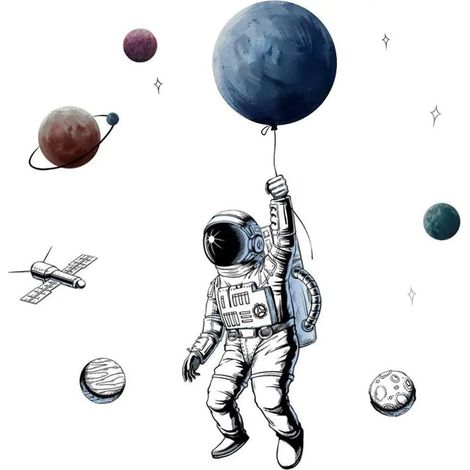 Autocollant mural astronaute volant : 84x125 cm Autocollants muraux pour chambre d'enfant garçon planètes univers lune Stickers muraux décoration pour chambre d'adolescent (1/4)