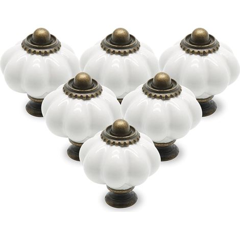 Vintage pumpkin ceramic handles for dressers, drawers and cabinets, 6 pieces, white (1/5)