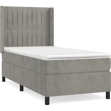 Maison Exclusive - Sommier à lattes de lit et matelas Gris clair 90x190 cm Velours (1/5)