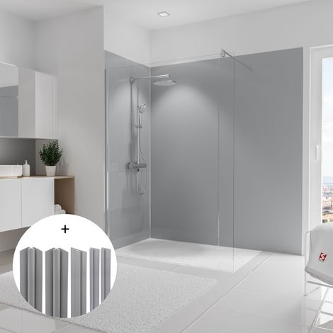 Schulte – Panneau mural de douche gris argenté – Lot de 3 panneaux 90 x 210 cm – Matériau composite en aluminium – Résistance à la chaleur 100°C