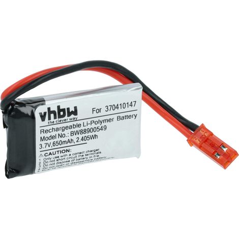 vhbw Batería reemplaza Carrera 370410147 para coches de carreras (650mAh, 3,7V, Li-poli, 38 x 20 x 7mm, JST BEC)