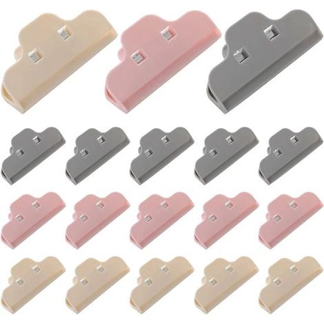 Clips de sellado reutilizables - 18 clips de plástico de colores para envasar alimentos, guardar snacks y bolsas de almacenamiento en 3 colores. (1/5)