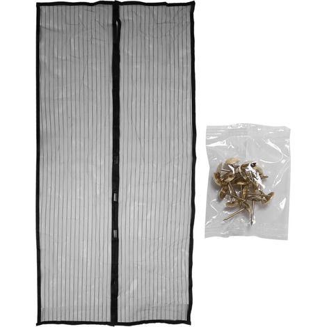 Porte moustiquaire magnétique 210x100cm à fermeture automatique, cadre complet anti-insectes noir