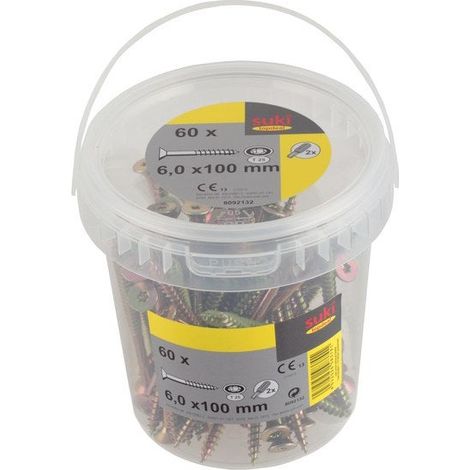 Cubo de 60 tornillos TF TX 6x100 mm + broca T25 Suki