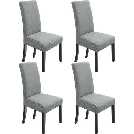 Lot de 4 housses de chaise de salle à manger, extensibles, gris clair (1/4)