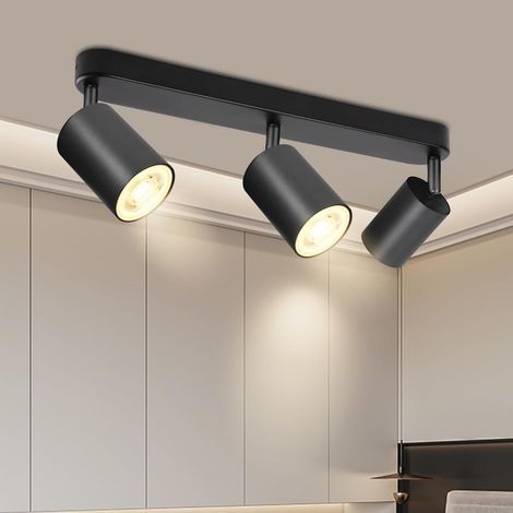 Ceiling Light with 3 GU10 Spots, Black, 350° Adjustable, Aluminum, For Living Room, Kitchen, Bedroom (1/5)