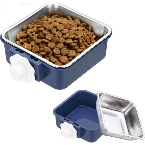 Gamelle à suspendre pour cage - Gamelle inoxydable amovible 2 en 1 - Pour chien, chat, lapin, cochon d'Inde et oiseaux - Eau/nourriture
-Bleu foncé (1/5)