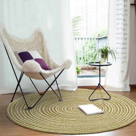 Hand Braided Round Rug for Living Room Bedroom Bathroom Kids Room Green 60x60cm (1/5)