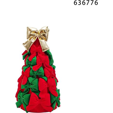 TrAdE Shop Traesio - Albero Di Natale Di Fiocchi Da 28cm Con Fiocco Dorato Addobbo Decorazione Natalizia Feste - Rosso e verde (1/2)