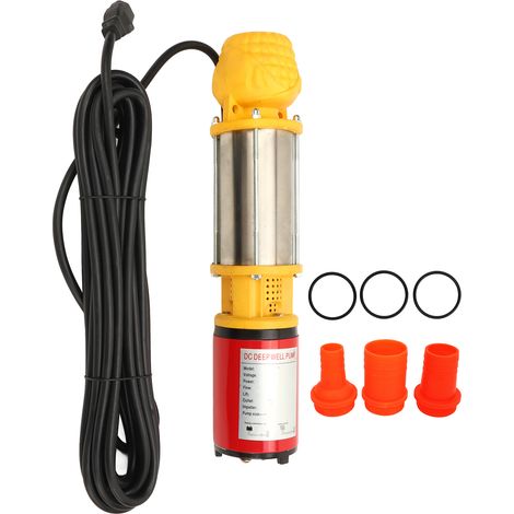 Pompe submersible solaire DC 400W, débit 6m³/h, hauteur de refoulement 18m, raccords de sortie 1in 1.5in 2in, pour puits profond, tension 48V.