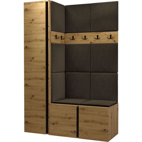 Meuble d'entrée Pinis IX, Chêne Artisan, 186x124x46cm, Stratifié, Tissu, Murale, À poser