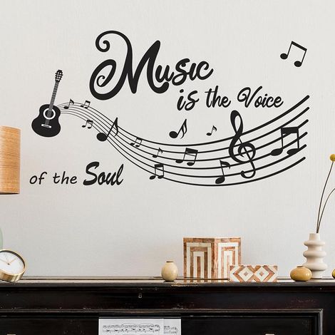 Décor mural adhésif guitare et notes de musique pour chambre d'enfant, stickers muraux autocollants pour entrée et salon, papillon peint murale maison, déco intérieure (1/5)