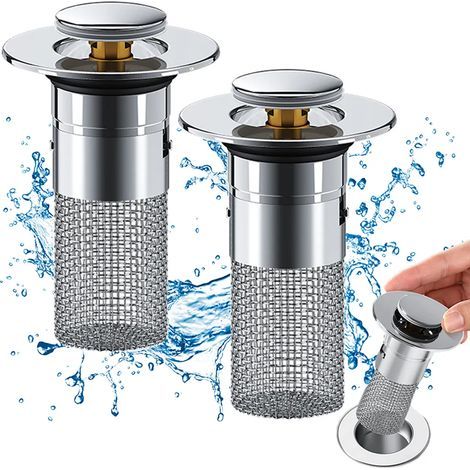 2 pièces bouchon évier 2 en 1 avec crépine pour lavabo 34-40mm universel pop-up filtration anti-bouchon, style 2 (1/5)