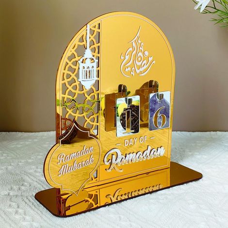 Ramadan-Kalender aus Acryl für Kinder – DIY-Kalender mit Zahlen und Mondmotiv, stabile Ramadan-Dekoration für den Wohnzimmertisch, islamische Dekoration, besonderes Geschenk für Familien (Gold + Silbe