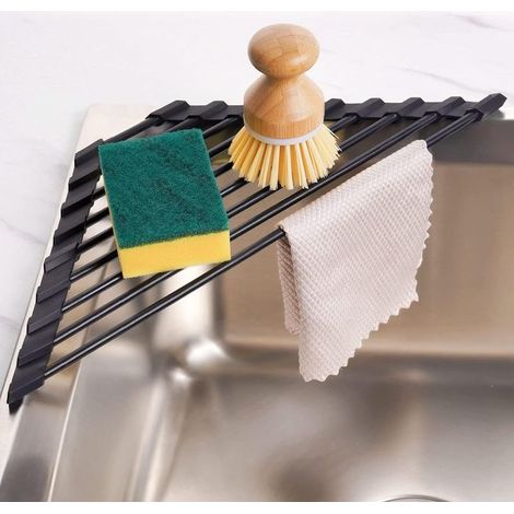 Petit égouttoir à Vaisselle Triangulaire Enroulable avec revêtement en Silicone et Cadre en Acier Inoxydable pour Coins d'évier, égouttoir de Cuisine Multifonction pour économiser de (1/5)