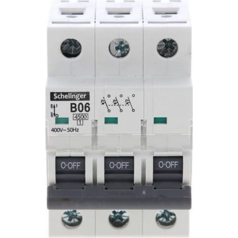 Interruttore automatico 3P B 6A 4,5kA AC Schelinger A02-G7-3P-B06