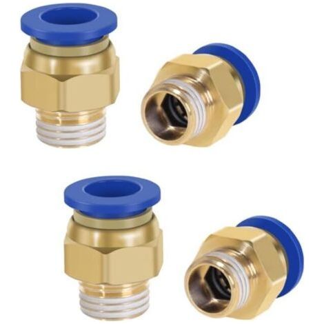 Pack of 4 1/4" to 12mm Pneumatic Fittings - For Compressed Air Connection - Industrial Quality (1/4)