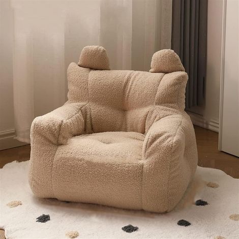 Pouf pouf pour enfants - Pouf de rangement pour peluches - Canapé enfant mignon et compact avec rembourrage en polaire - Fauteuil de sol - Mobilier pour chambre d'enfant (Couleur : Marron) (1/5)