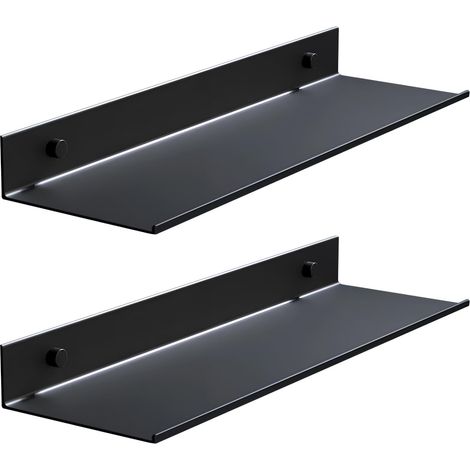 Tablette Flottante Murale Noire, étagère Murale en Métal Noir 40 cm 2 PCS, Organisateur de Douche sans Percage, étagère à Livre pour Chambre, Bureau, Salle de Bain, Cuisine (1/5)