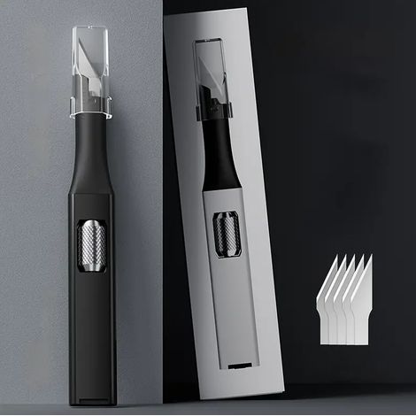 Le couteau à sculpter DIY en forme de stylo avec manche en aluminium est livré avec 5 lames artificielles en forme de fer à cheval que vous pouvez remplacer vous-même.