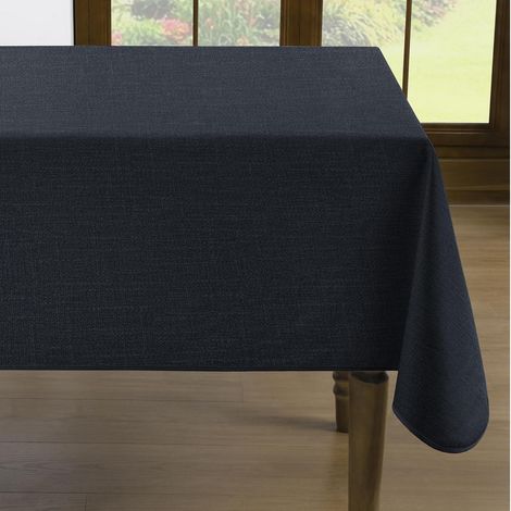 Nappe cirée bleu marine 140x240 cm aspect lin résistant aux intempéries lavable rectangulaire