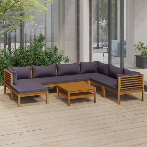 Salon de jardin 8 pcs Ensemble Table et Chaise de Jardin - avec coussin Bois d'acacia solide BV920947 - BonneVie (1/5)