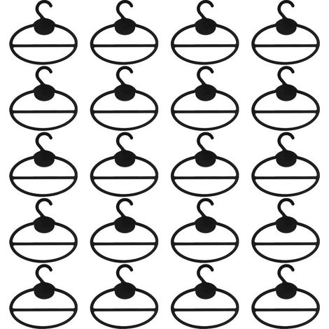 20x Cintre ovale en plastique noir pour châles et écharpes. Dimensions : 13,5 cm (longueur) x 12,5 cm (diamètre) x 13,5 cm (hauteur) x 1,9 cm (ouverture du crochet). (1/5)