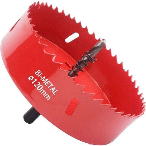 Sega a tazza bimetallica, sega a tazza per legno da 120 mm di diametro, sega a tazza centrale per forare plastica, PVC, legno, pannelli di fibra e metalli teneri.