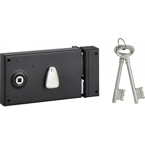 THIRARD - Serrure horizontale en applique 4 gorges à fouillot pour entrée, droite, axe 58mm, carré 7mm, 140x82mm, noir, 2 clés - THIRARD (1/2)