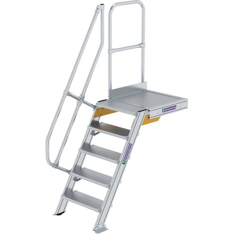 Günzburger Steigtechnik Escalier avec plate-forme 60° Largeur de marche 600 mm 5 marches aluminium strié - 600365