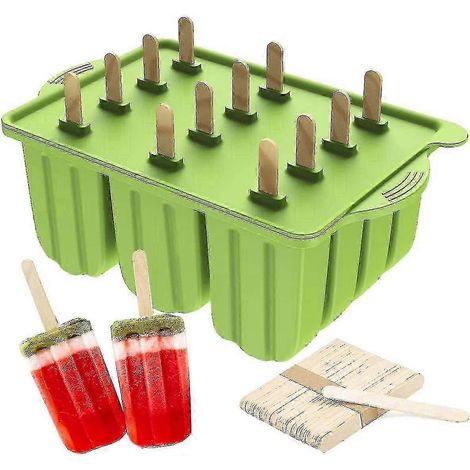 Wiederverwendbare, BPA-freie Silikon-Eisformen mit 50 Holzstielen (grün)