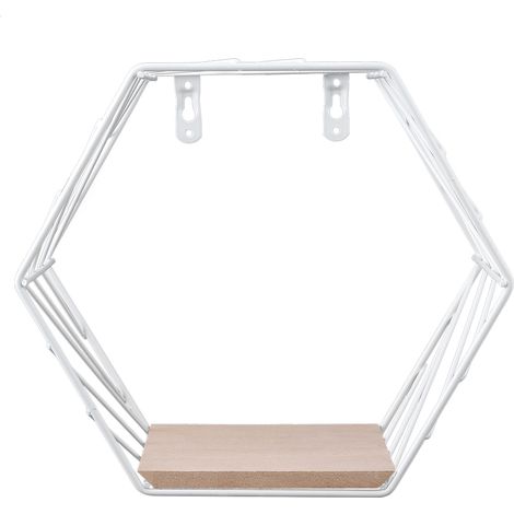 Étagère Murale Hexagonale - En Fer Et Bois - Pour Salon Et Décoration - Lot De 1 (1/5)